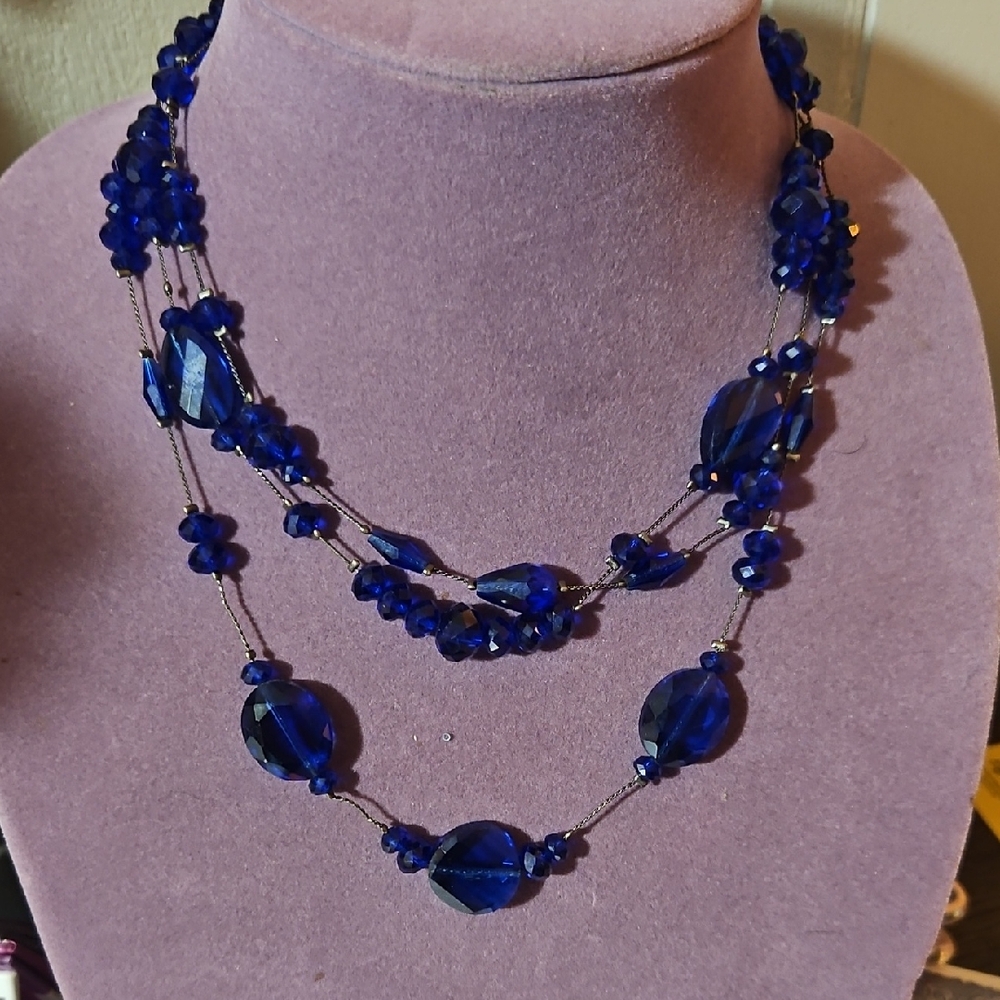 Layered Royal Blue Beaded Necklace - Women Jewelry